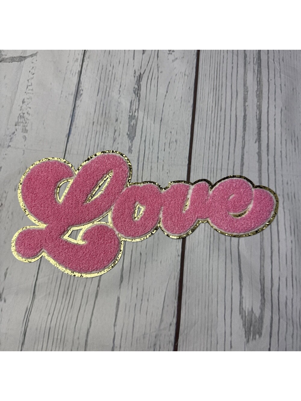 Chenille Iron-On Patch - 11 inch - Love - pink
